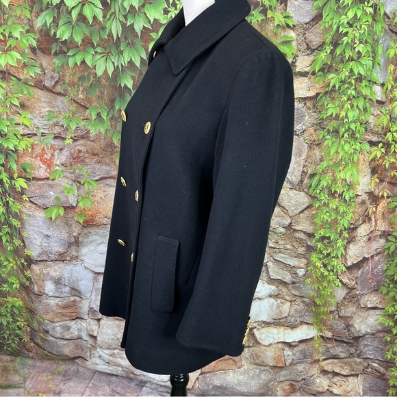 FLEURETTE Black Double-Breasted Cashmere/Wool Pea Coat, 12 *AS IS* - Picture 3 of 16